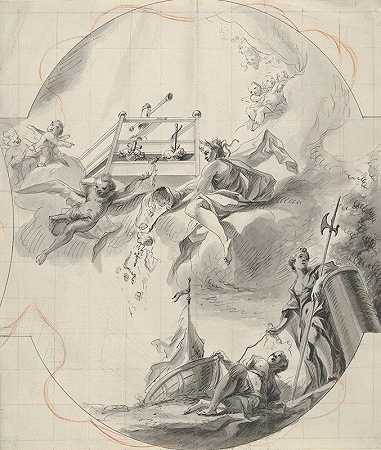 天花板设计与神秘的葡萄酒出版社`Ceiling Design with the Mystical Wine Press (ca. 1750) by Johann Georg Dieffenbrunner