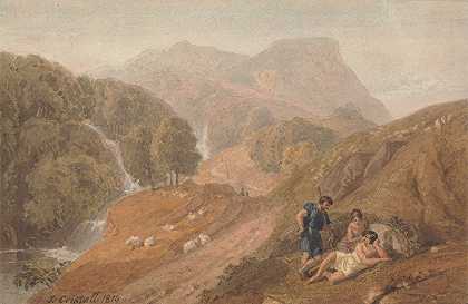 有牧羊人的田园风光`Arcadian Landscape with Shepherds (1814) by Joshua Cristall