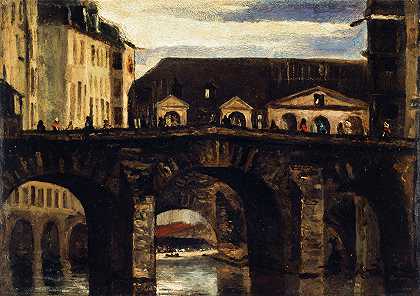 小桥和圣查尔斯桥`Le Petit Pont et le pont Saint~Charles (1825) by Louis-Godefroy Jadin