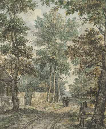 希姆斯特德附近森林路上的徒步旅行者`Wandelaars op een bosweg bij Heemstede (1752 ~ 1819) by Jurriaan Andriessen