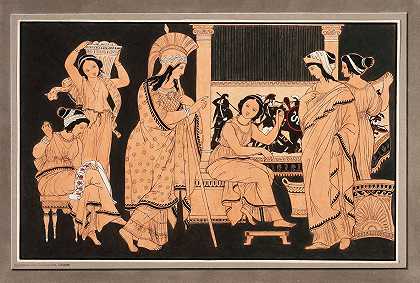 佩内洛普的雅典娜，织工`Athena bei der mit Webereien beschäftigten Penelope (ca. 1832) by Philipp Veit