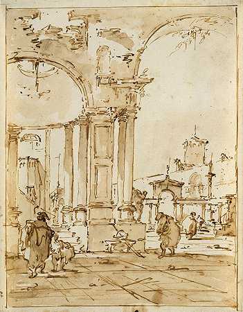 建筑随想曲，带有古典遗迹`An Architectural Capriccio, with Classical Ruins (ca. 1780–85) by Francesco Guardi