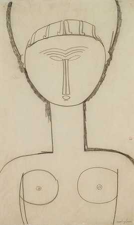 CARIATIDE，前景观，半图形`Cariatide, vue de face, demi~figure (1912) by Amedeo Modigliani
