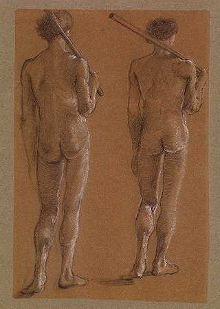 圣乔治系列-男性裸体-两名士兵的研究公主领着龙`St George Series – Male Nude – Studies of two Soldiers for The Princess led to the Dragon by Sir Edward Coley Burne-Jones
