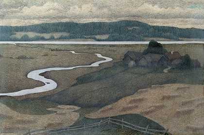 斯瓦特·达伦的风景画`Landscape from Svartådalen (1900) by Ester Almqvist