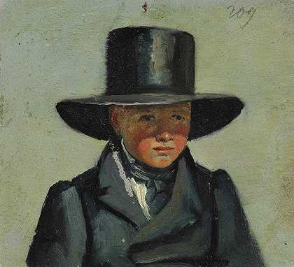 一个戴着大帽子的小男孩`En lille dreng med en stor hat by Julius Friedlænder