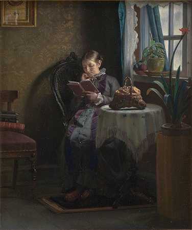 艺术家她妻子在读书`The Artists Wife Reading (1881) by Michael Ancher