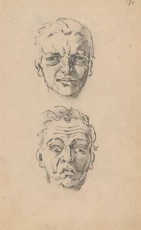 《男人的研究》她有着不同的面部表情`Studies of a mans head with different face expressions (1887~1888) by Stanisław Wyspiański