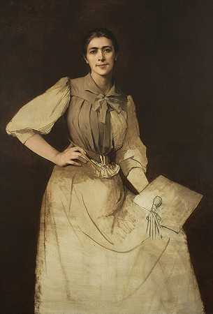 自画像-未完成`Self~portrait ~unfinished (1892) by Anna Bilińska-Bohdanowiczowa