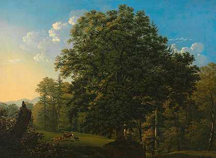 放牧奶牛的景观`Landschaft mit weidenden Kühen (1817) by Jakob Alt