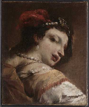 女人的头`Head of a Woman (c. 1739) by Giovanni Antonio Guardi