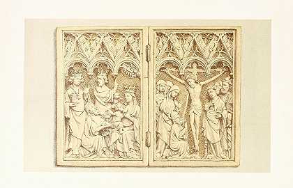 象牙雕刻的双联画，代表对东方三博士和十字架的崇拜`Diptych in Carved Ivory representing the Adoration of the Magi and the Crucifixion (1858) by John Charles Robinson