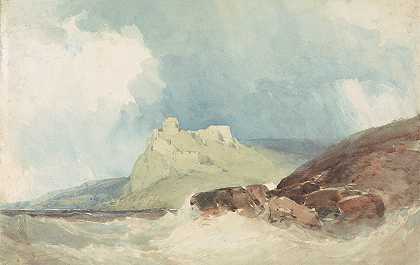 峭壁上的城堡，波涛汹涌的大海`Castle on a Cliff with Stormy Sea by William Callow