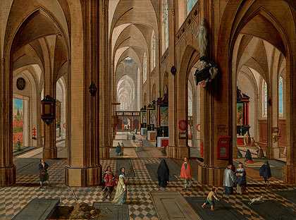 安特卫普大教堂屋内`Interior of Antwerp Cathedral (1648) by Pieter Neeffs the younger