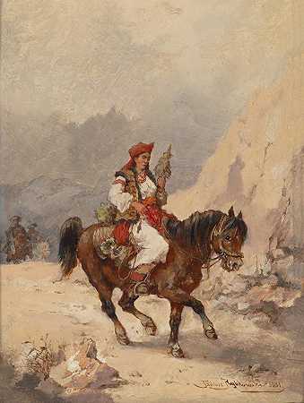 黑山骑手`Montenegrische Reiterin (1881) by Tadeusz Rybkowski