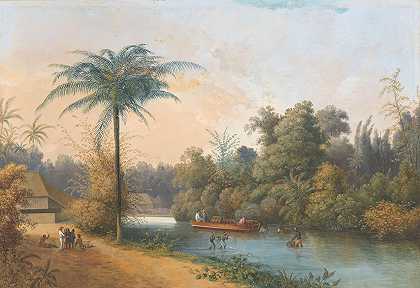 爪哇水上乐园`Waterval te Tjieroek Betong Java (1838 ~ 1898) by Charles William Meredith van de Velde