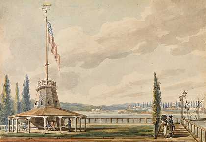 旅行者这是纽约的第一次风景——炮台和旗杆`The Travelers First View of New York—The Battery and Flagstaff (1811–ca. 1813) by Pavel Petrovich Svinin