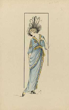 穿蓝色连衣裙的女人，1913-1914年`Vrouw in blauwe jurk, 1913~1914 (c. 1912 ~ c. 1913) by Jan van Brock