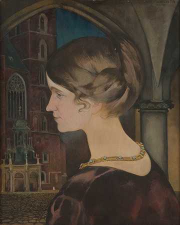 玛丽亚·索波列夫斯卡肖像`Portrait of Maria Sobolewska (1918) by Kazimierz Sichulski