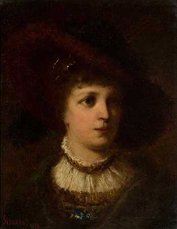 女人的肖像`Portrait of a woman (1878) by Zygmunt Sidorowicz