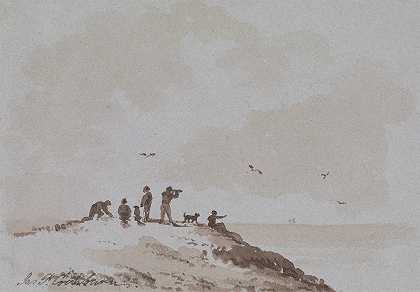 山上俯瞰大海的观察家`Observers on a Hill Overlooking the Sea by James Pattison Cockburn