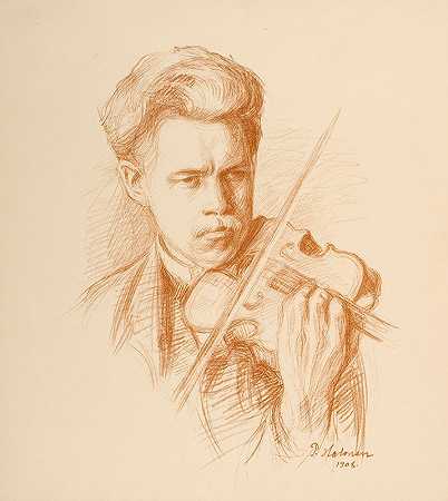 Heikki Playing（艺术家的兄弟）`Heikki Playing (the Artists Brother) (1908) by Pekka Halonen