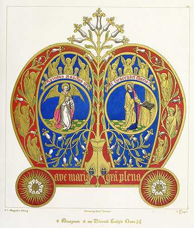 圣母的名字的花押字，带有通告`Monogram of our Blessed Lady’s Name, with the Annunciation (1846) by Augustus Pugin
