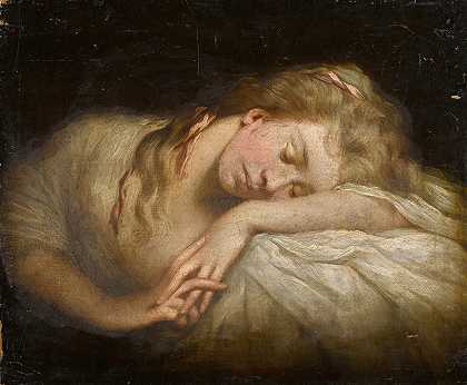 熟睡女孩的画像`Portrait of a sleeping girl by Reverend Matthew William Peters