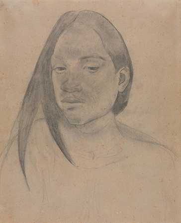 塔希提岛女人的头颅`Head of a Tahitian Woman (1891) by Paul Gauguin