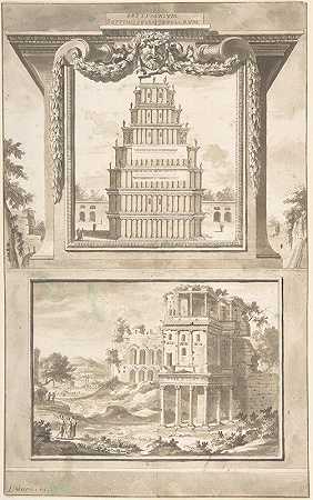 重建塞普蒂米乌斯·西弗勒斯纪念碑（上图），废墟景观（下图）`Reconstruction of the Monument to Septimius Severus (above), View of the Ruins (below) (before 1704) by Jan Goeree