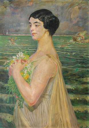 成年女子`Woman by the sea (1915) by the sea by Jacek Malczewski