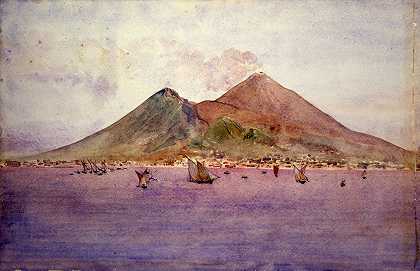 那不勒斯湾的维苏威火山`Mt. Vesuvius from the Bay of Naples (1905) by Cass Gilbert