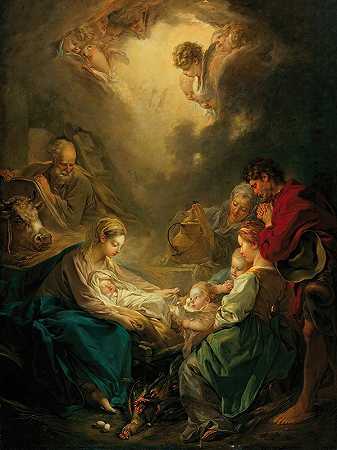 女子照顾熟睡的基督孩子`Virgin attending to the sleeping Christ child by François Boucher