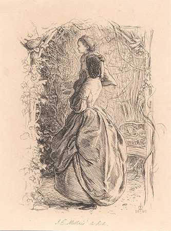春天快乐。女人和孩子看着鸟巢里的鸟。`Happy Spring Time. Woman and Child Looking at Bird in Nest. (1860) by Sir John Everett Millais