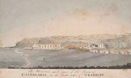 修道院和坎德拉里亚镇的一部分，在特内里费的南边`The Convent and Part of the Town of Candelaria, on the south side of Tenerife (1820) by Alfred Diston