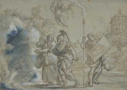 埃涅阿斯和卡迈亚西比尔进入地狱`Aeneas and the Cumaean Sibyl Entering the Infernal Regions (1610–62) by Giovanni Francesco Romanelli