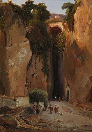 波西里波石窟入口`Entrance to the Grotto of Posilipo (ca. 1822–24) by Jean-Charles Joseph Rémond