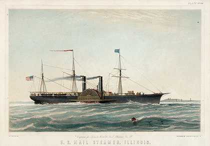 伊利诺伊州美国邮轮`U.S. Mail Steamer, Illinois (ca. 1835~1861) by Charles Parsons