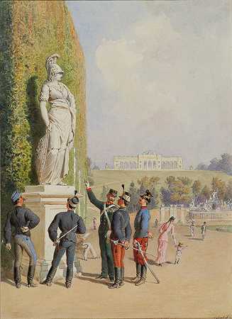 在维也纳Schönbrunn宫殿的花园里`Im Garten von Schloss Schönbrunn in Wien by Carl Goebel the younger