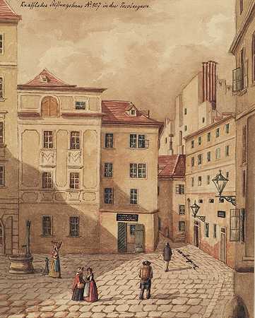 维也纳第807号雅各布加斯的克纳费尔什Stiftunghaus`Das Knaffelsche Stiftungshaus in der Jacobergasse Nr. 807 in Wien (1858) by Carl L. Wiesböck