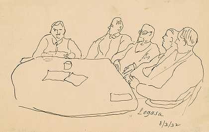 餐桌旁的男人`Men at a Table (1932) by Charles Logasa