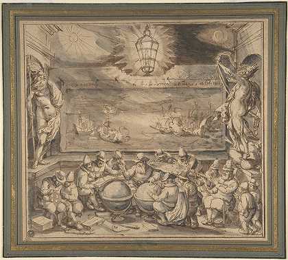 彼得鲁斯·普朗修斯教授学生航海科学`Petrus Plancius Instructing Students in the Science of Navigation (early 17th century) by David Vinckboons