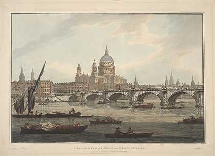 布莱克弗里亚桥和圣保罗的景观s大教堂`A View of Blackfriars Bridge and St. Pauls Cathedral by Joseph Farington