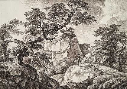 三名士兵在丘陵地带`Three Soldiers in a Hilly Landscape by Carl Wilhelm Kolbe the elder
