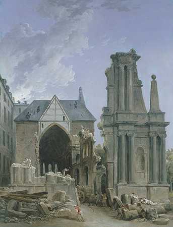 被拆除的小教堂`LEglise des Feuillants en démolition (1804) by Hubert Robert
