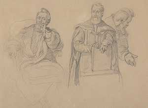 这幅画的背景人物研究贾德维加女王她的誓言`
Studies of background characters for the painting Queen Jadwigas Oath (1867)  by Józef Simmler