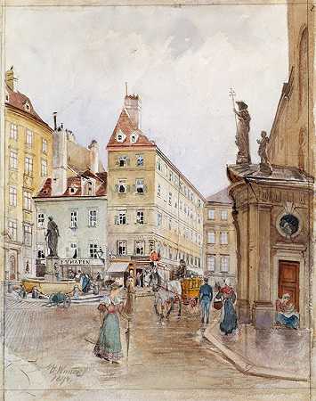 维也纳的Franziskanerplatz`Der Franziskanerplatz in Wien (1899) by H. Winter