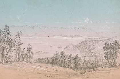 平头湖，向南看`Flathead Lake, Looking toward the South (1854) by John Mix Stanley