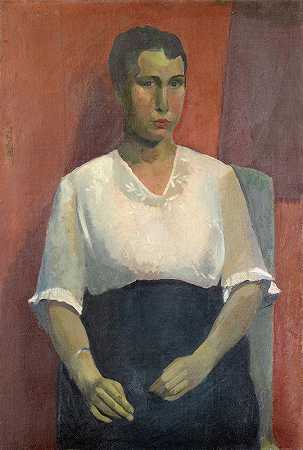 一位穿着白色上衣的女士的肖像`Portrait Of A Lady In A White Blouse by Franz Marent