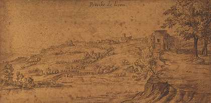 里昂南部圣基尼斯-拉瓦尔附近的罗纳河景观`View of the Rhone river near Saint~Genis~Laval, south of Lyons (after 1667) by Michiel van Overbeek